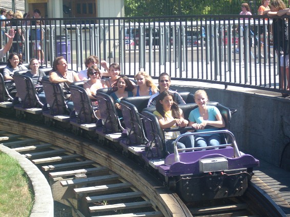 Mafer, Rebecca, and Jim on the Coaster